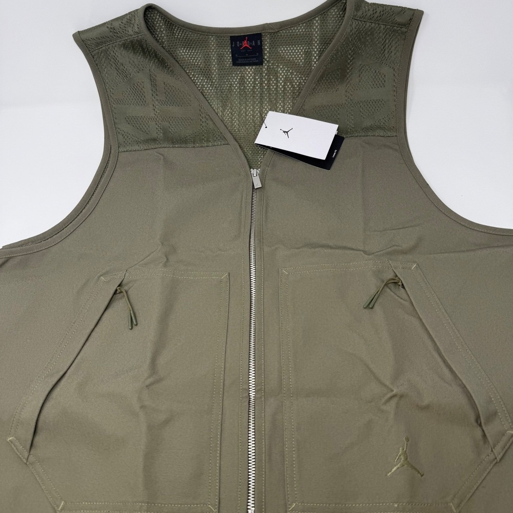 Jordan Brand Mens Medium Utility Vest Olive Green Full‎ Zip Tactical Mesh NEW